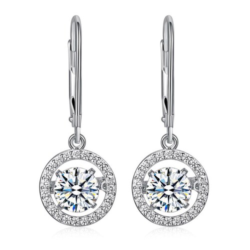 Dancing Stone Dangle Drop Earrings - 925 Silver Dangle Earrings - Halo Diamond Earrings - Lever Back Earrings - Round Dancing shops Stone Earring