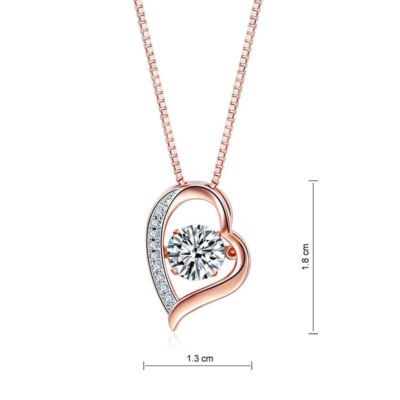 6.5mm Created Diamond Dancing Stone Heart Pendant Necklace Solid 925 Sterling Silver Rose Gold Plated Best friend gifts Heart Necklace