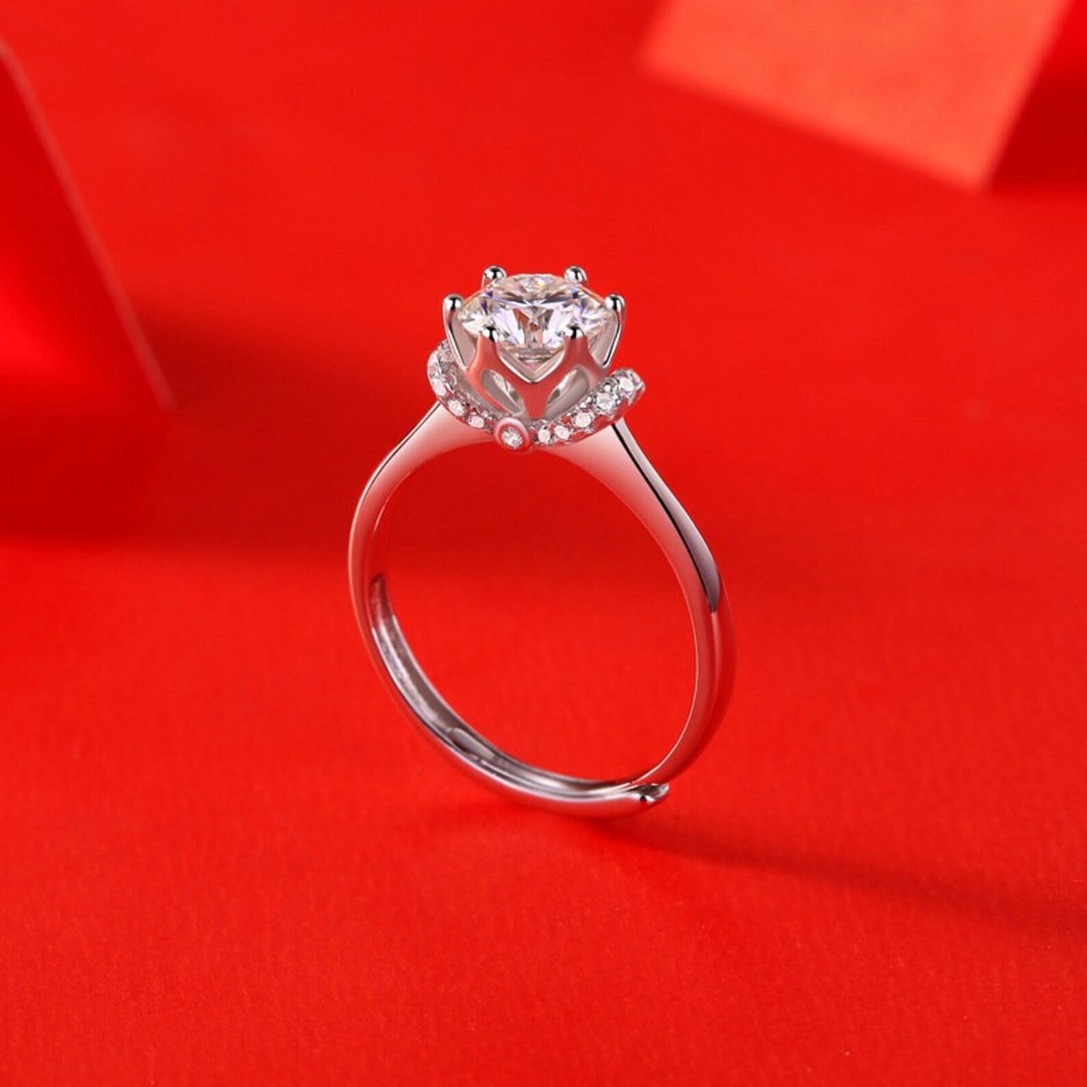 Wedding Rose Flower Ring 1ct Round Moissanite Diamond Ring Etsy
