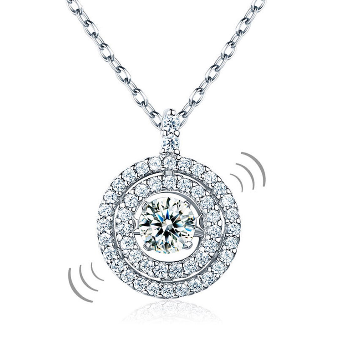 Double Halo Necklace, Halo Pendant, Halo Diamond Motion Necklace, 925