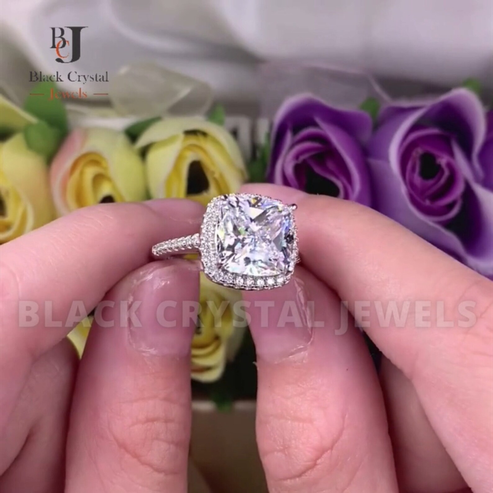 Halo Cushion Engagement Ring 5 Carat Lab Created Diamond Etsy