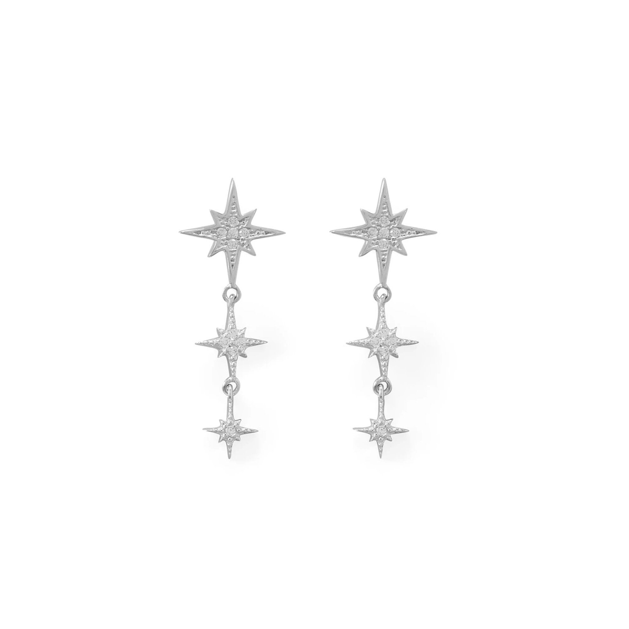 Silver CZ Star Drop Earrings Starburst Crystal Dangle Earrings | Etsy