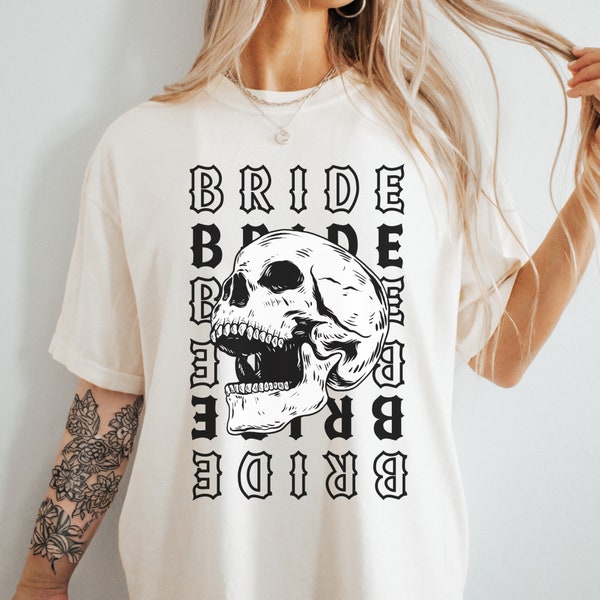 Skull Graphic Bachelorette Party T-Shirt, Gothic Y2K Bride Tee, Alternative Bride Outfit, Cute Goth Girl Aesthetic Bride Shirt