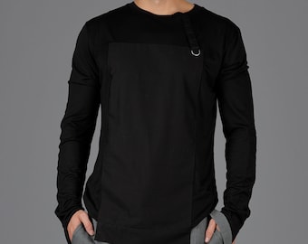 Camicia a maniche lunghe in misto cotone nero fatta a mano: maglia italiana d'avanguardia