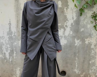 Asymmetrische Wollmischung Blazer: Handgemachte Italienische Designer Jacke