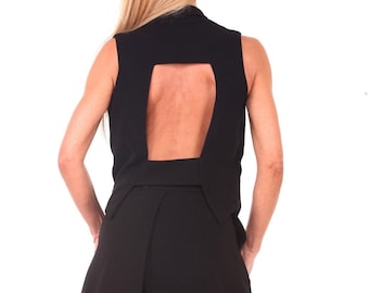 Summer Vest, Extravagant Vest, Asymmetric Top, Fashion Blazer, Sleeveless Vest, Designer Top, Black Vest, ConceptBG , Event Vest ,Event top