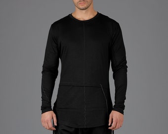 Handmade Asymmetrical Black T-Shirt: Italian Cotton, Urban Fashion