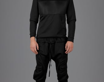 Men's Black Tracksuit Set: Urban Hoodie & Cargo Joggers