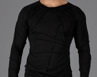 Handgefertigtes Langarmshirt aus Italienischer Strick Baumwolle: Herren Avantgarde Streetwear / ConceptBG