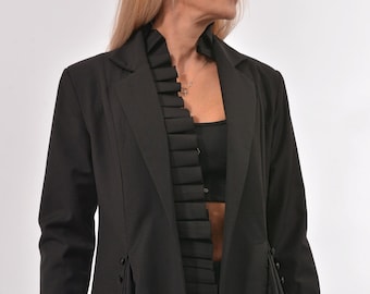 Blazer asimmetrico da donna, blazer alla moda, blazer a maniche lunghe, giacca da ufficio, blazer da cocktail, giacca da festa, ConceptBG