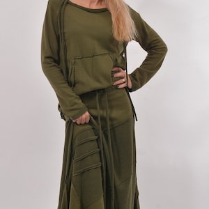 Frauen Kostüm, Asymmetrischer Rock, Langer Rock, Mode-Kostüm, Lange Ärmel Bluse, Zwei-Teile, Harem Damen Kostüm, Konzept, Rock Anzug