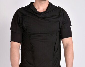 Handmade Black Jersey T-Shirt: Men's Minimalist Street Fashion
