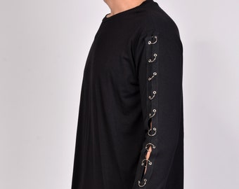 Camisa de hombre de algodón italiano de diseño - Blusa negra de manga larga