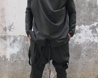Drape Shirt & Cargo Pants Set: Italian Wool Blend, Urban Style