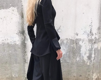 Asymmetric Blouse & Wide-Leg Trousers Set: Women's Designer Costume