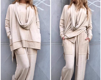 Handmade Wool Cotton Tunic: Asymmetrical Italian Knit Sweater