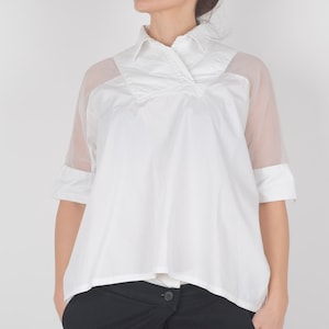 Extravagant Blouse, White Blouse, White Shirt, Casual Shirt, Short Sleeves Shirt, Designer Top, Office Shirt, Party Top, ConceptBG