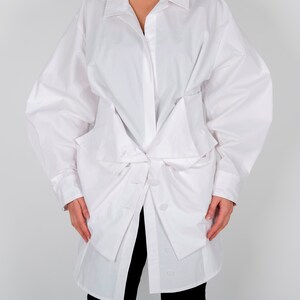 Elegant White Cotton Blouse with Extravagant Sleeves