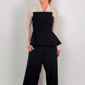 Cotton Bustier Top and Wide-Leg Trousers Set