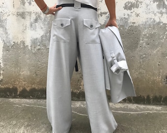 Women Stylish Pants, Wide-Leg Trousers, Autumn Set, Formal Costume, Office Pants, Loose Pants, Designer Set, ConceptBG