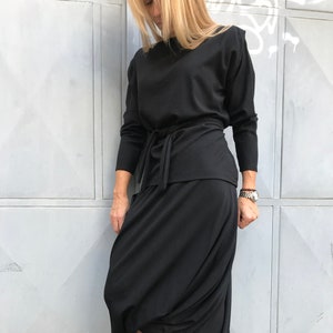 Asymmetric Skirt Set: Belted Blouse, Women's Casual Costume