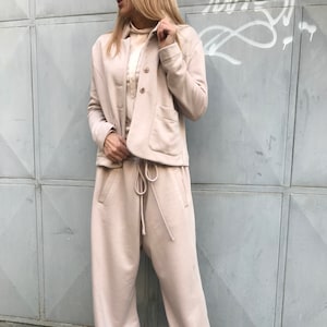 Conjunto de blazer de algodón: pantalón ancho, traje deportivo informal