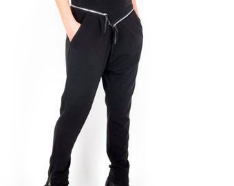 Black Drop Crotch Pants: Avant Garde Italian Cotton Trousers
