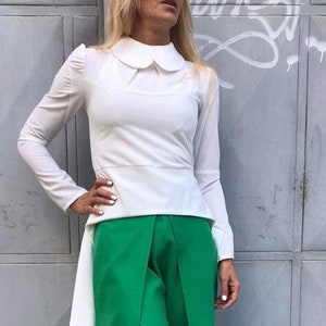 Handmade White Blouse: Asymmetric Italian Fabric Top