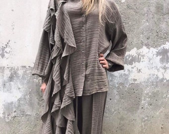 Asymmetric Chiffon Blouse: Elegant Draped Scarf Shirt