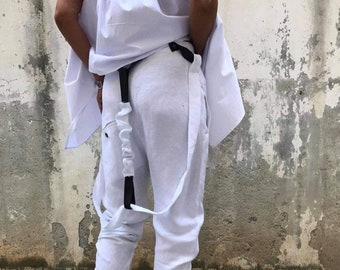 Linen Harem Pants: Beige Italian Trousers with Straps