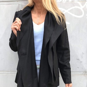 Black Wool Cashmere Short Coat – Avant-Garde Handmade Jacket – Asymmetric Soft Fall Coat – Lightweight Wool Blend Outerwear for Women