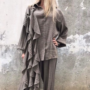 Extravagant Shirt, Elegant Blouse, Asymmetric Shirt, Designer Shirt , Party , Drap, Asymmetrical Military Green Shirt, Maxi Shirt ConceptBG