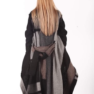Handmade Wool Cardigan: Long Designer Coat with Belt , Conceptbg