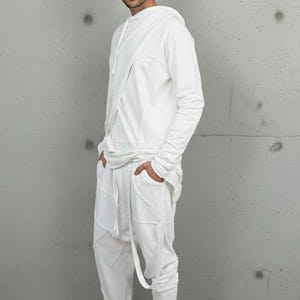 Avant Garde Mens Cotton Tracksuit, Asymmetric Streetwear Hoodie and Pants Set