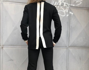 Costume de mode, Ensemble femme extravagant, Blazer coupe ample, Pantalon skinny, Costume de mode, Blazer à manches longues, Pantalon long, ConceptBG