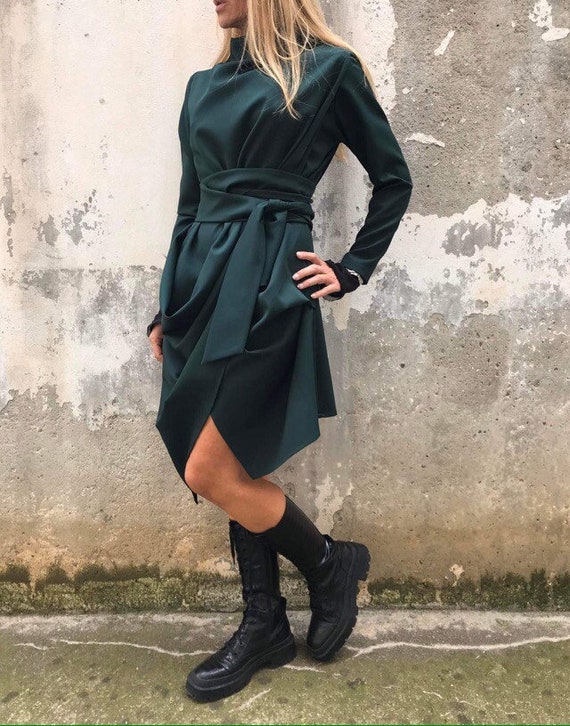 Asymmetric Knit Dress: Off-Shoulder Long Tunic, Modern Designer Dress Asymmetric Knit Dress: Off-Shoulder Long Tunic, Modern Designer Dress