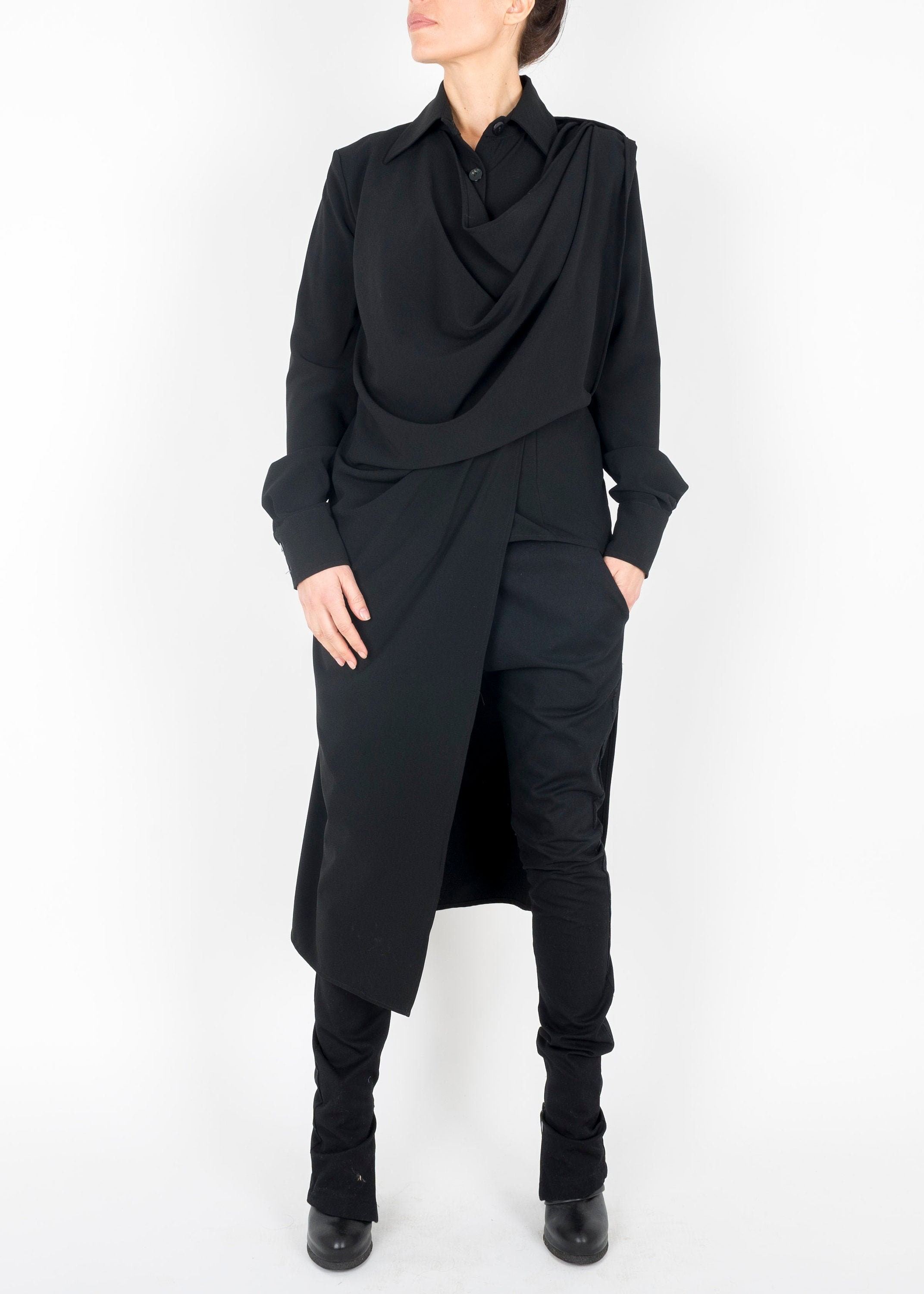 Asymmetric Black Shirt Designer Blouse Long Shirt Fashion - Etsy