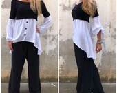 Women Fashion Blouse, Asymmetric Shirt, Knit Blouse, Cold Shoulder Top, Designer Blouse, Long Sleeves Blouse, ConceptBG