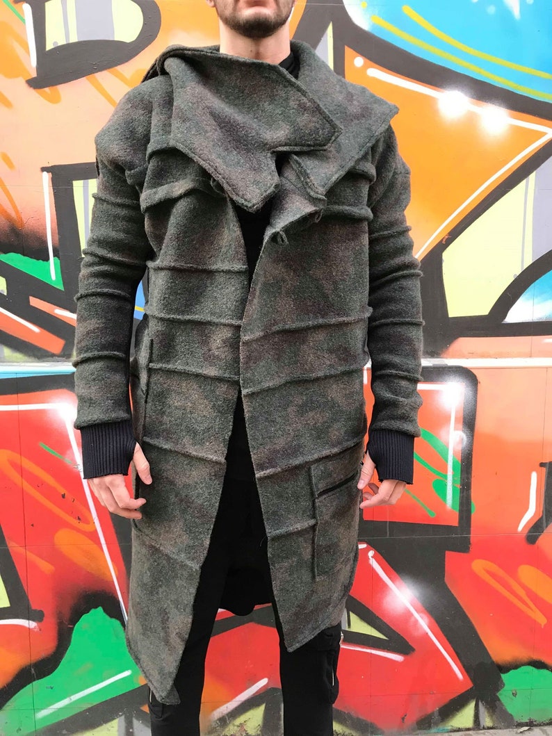 ConceptBG Men\u2019s Designer Outerwear Military Men/'s Coat Asymmetric Coat Handmade Men/'s Jacket Long Sleeve Coat Men Cardigan