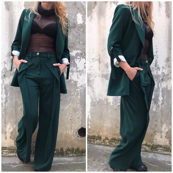 Disfraz elegante para mujer, blazer estructurado, pantalones anchos,  conjunto de primavera, traje formal, conjunto de diseñador, ConceptBG -   México