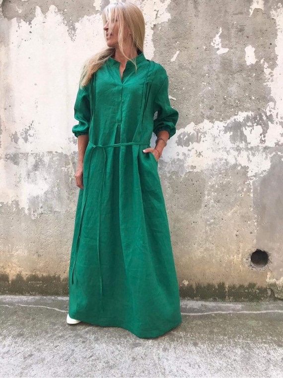 Italian Linen Long Dress: Casual Loose Tunic