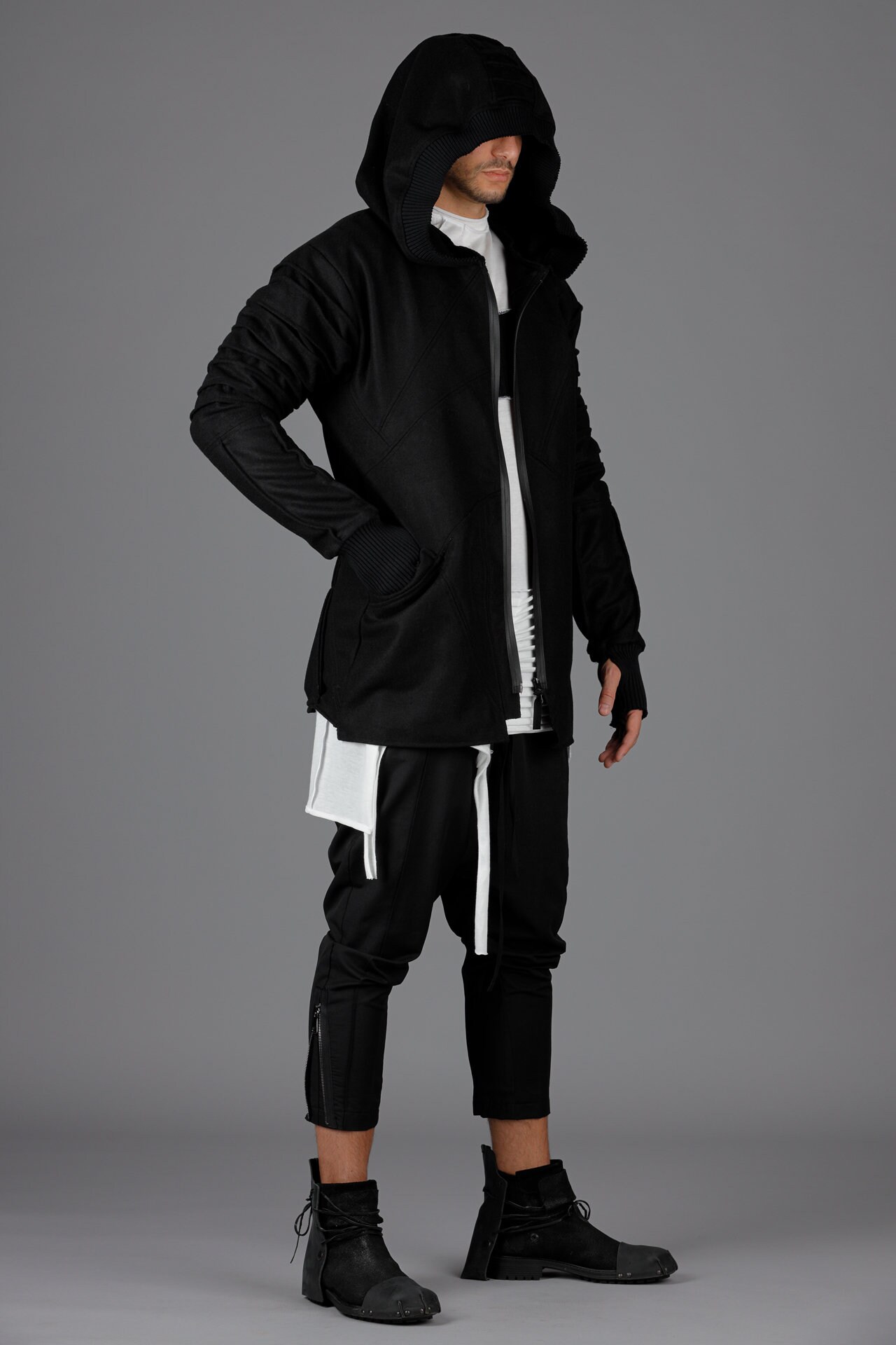 Designer Short Coat Hooded Men's Coat Black Jacket - Etsy