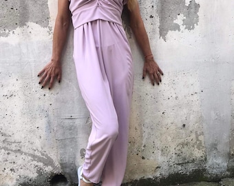 Asymmetrical Harem Jumpsuit: Sleeveless Cotton Viscose Romper