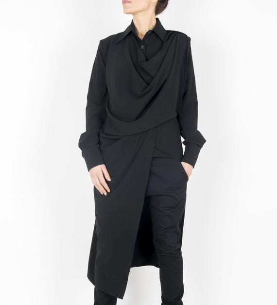 Long Asymmetrical Shirt Dress With Draped Scarf, Hand Painted Shirt, Avant  Garde Modest Top - Etsy