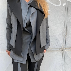 Asymmetric Wool Blazer: Handmade Designer Jacket