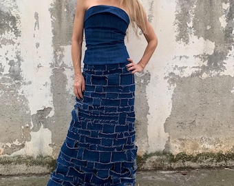Betty's Blue Shinji Abe Denim Long Skirt - Etsy
