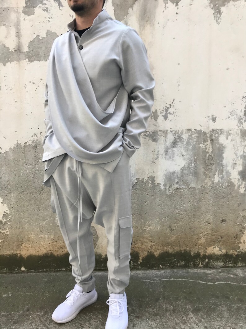 Long Sleeve Shirt /& Pants ConceptBG Fashion Costume Designer Sports Set Asymmetric Shirt Harem Pants