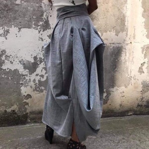 Asymmetrical Maxi Skirt with High Waist | Black Cotton Skirt with Waist Belt | Avant-Garde Long Skirt for Women | Boho Urban Skirt ConceptBG