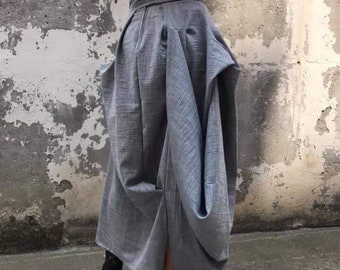 Asymmetrical Maxi Skirt: High Waist Cotton Skirt with Belt