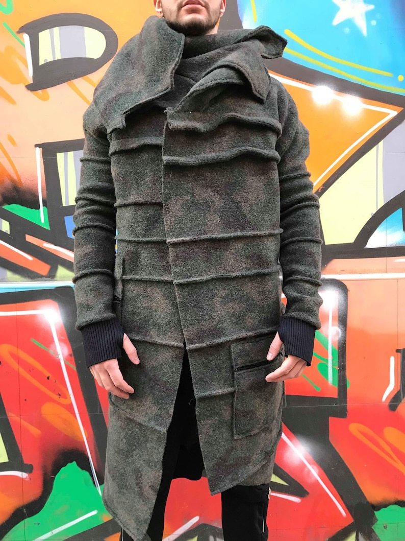 ConceptBG Men\u2019s Designer Outerwear Military Men/'s Coat Asymmetric Coat Handmade Men/'s Jacket Long Sleeve Coat Men Cardigan